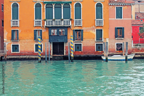 Close up of canals in Venice. Traditional view with canal and palace in  Venice. Venice, Italy © flycatdesign