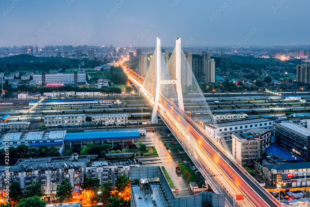 Night View of the Peace Bridge in Xuzhou, Jiangsu Province, China