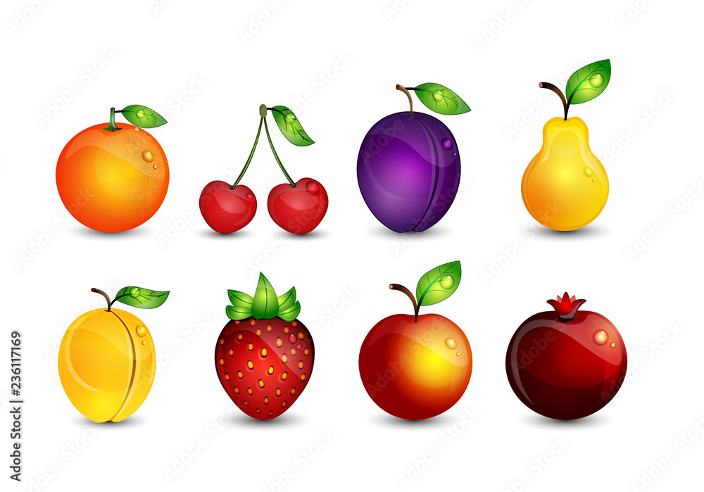 Fruits set. Vector illustration. Fruits set. Vector illustration.