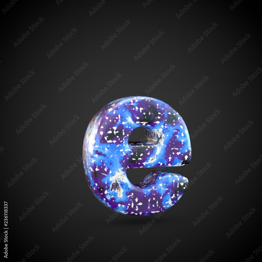 Acrylic pouring letter E lowercase isolated on black background Acrylic pouring letter E lowercase isolated on black background