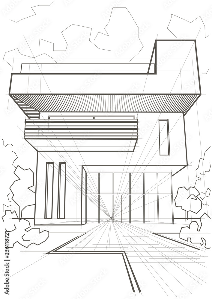 Linear architectural sketch modern cottage