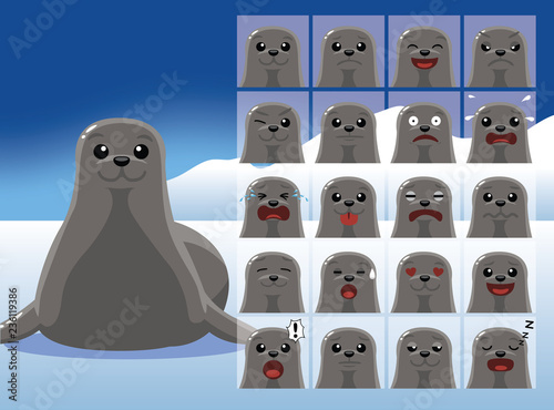 Seal Cartoon Emotion faces Vector Illustration
