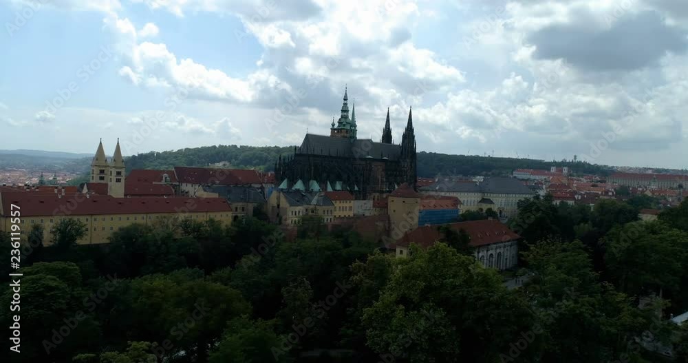 Aerial shot of Prague Castle with beautiful cityscape in view Aerial shot of Prague Castle with beautiful cityscape in view