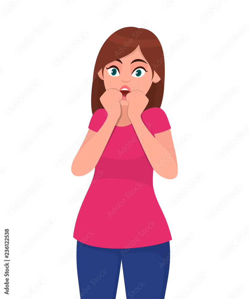 A Girl in Shocked Emotion. Woman Holds a Hand Near Her Mouth. the Girl is  Scared. High Detailed Hand Drawing Vector Stock Vector - Illustration of  frightened, female: 126396362