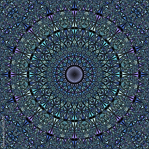 Fototapeta Naklejka Na Ścianę i Meble -  Blue abstract seamless curved triangle mosaic kaleidoscope mandala pattern wallpaper - ethnic vector background graphic design