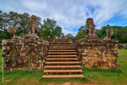Terrace of the Leper King in Angkor thom complex at sunrise, Archaeological Park in Siem Reap, Cambodia UNESCO World Heritage Site