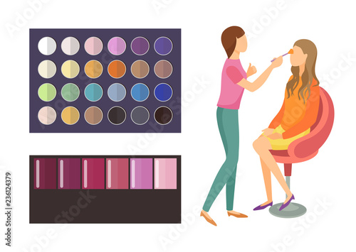 Visage Makeup of Client Woman Palette Set Vector