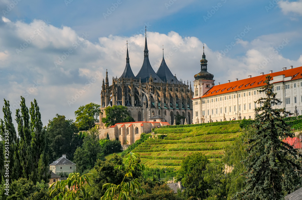Scenic view of Cathedral of St Barbara and Jesuit College in Kutna Hora, Czech Republic