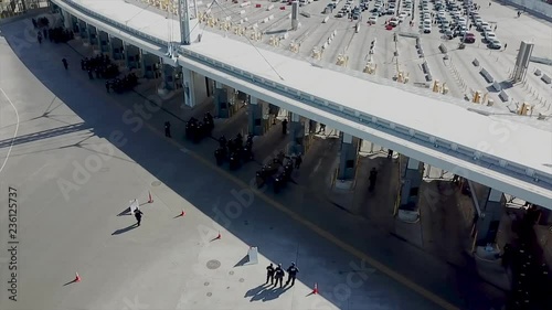Drone video of San Ysidro San Diego California and Mexican Tijuana border guard booths shut down