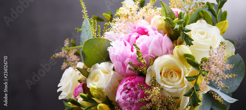 Slika na platnu Composition with bouquet of freshly cut flowers