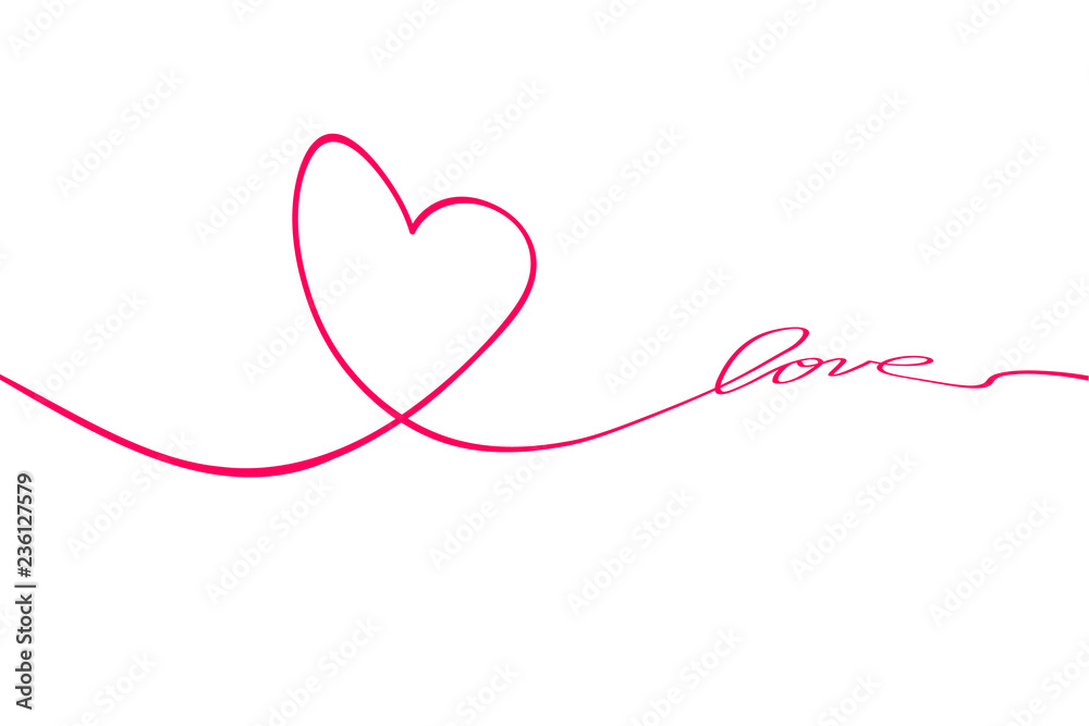 Love with hearts in continuous drawing lines in a flat style in continuous drawing lines. Continuous black line. The work of flat design. Symbol of love and tenderness