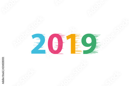 happy new year 2019 with Speedy line on white background