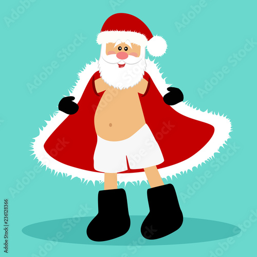 Christmas card. Santa. Santa in underpants. Funny Santa Claus.
