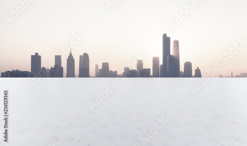 Panoramic skyline and buildings with empty snow ground in Guangzhou