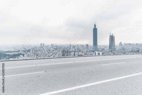 Obraz na płótnie Panoramic skyline and modern buildings with empty road in Taiwan w salonie
