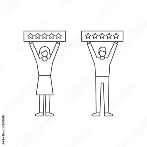 Man and woman giving five star rating vector illustration