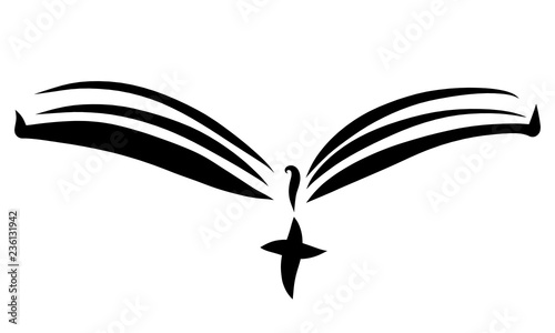 Open book with a bookmark and a cross, black lines