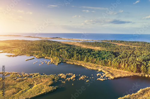Forest island in fall and Baltic Sea.