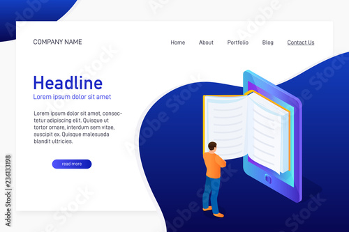 Concept of main page of web site with eBook.