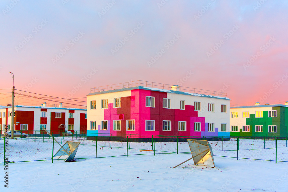 Obraz premium New two-story houses. Kostroma, Russia.