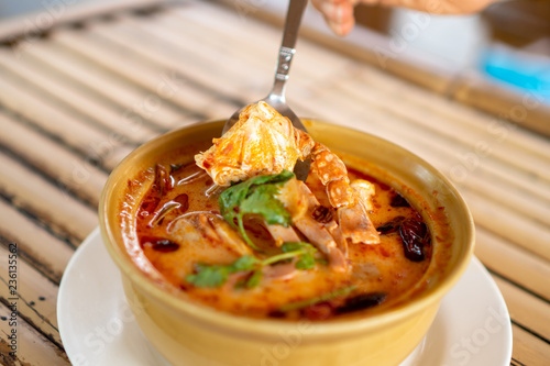 Tom yum mixed seafood ,Spicy mixed seafood.