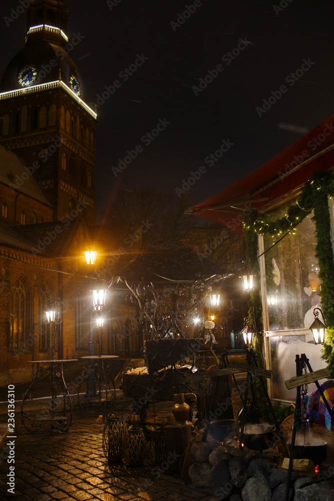night street of the old city with lanterns
