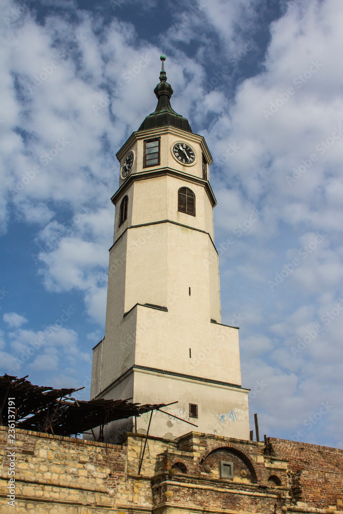Beautiful clock tower on the territory of the Belgrade fortress. Serbia