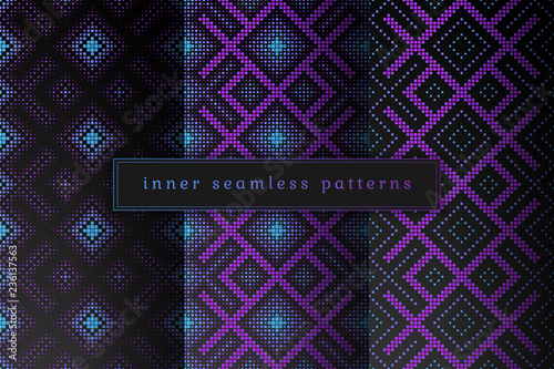 Vector set of sacred geometry seamless pattern; Mixed styles - ancient traditional northern embroidery with contemporary digital design; Psychedelic paganism.