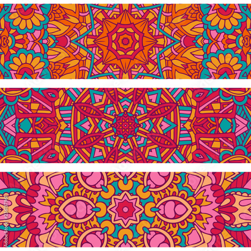 Festive colorful ornamental tribal ethnic bohemia fantasy abstract banner set