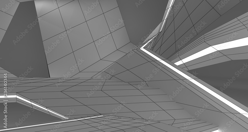 Abstract drawing white interior multilevel public space. 3D illustration and rendering. Abstract drawing white interior multilevel public space. 3D illustration and rendering.
