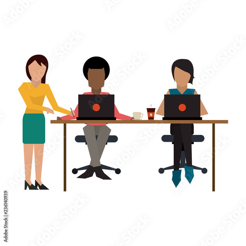 Business coworkers with laptop