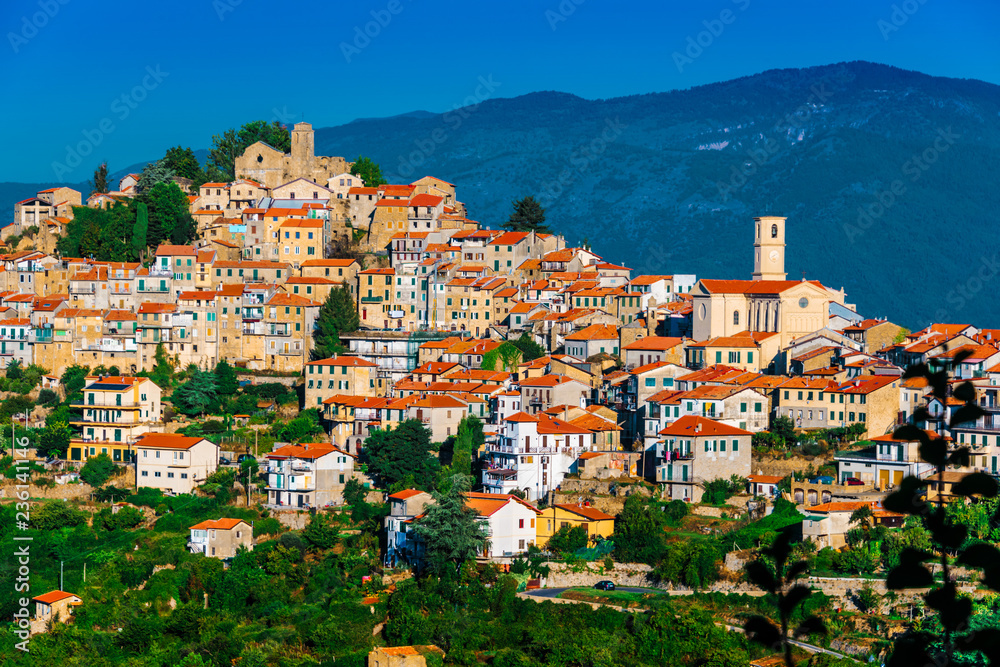View of Bajardo in the Province of Imperia, Liguria, Italy