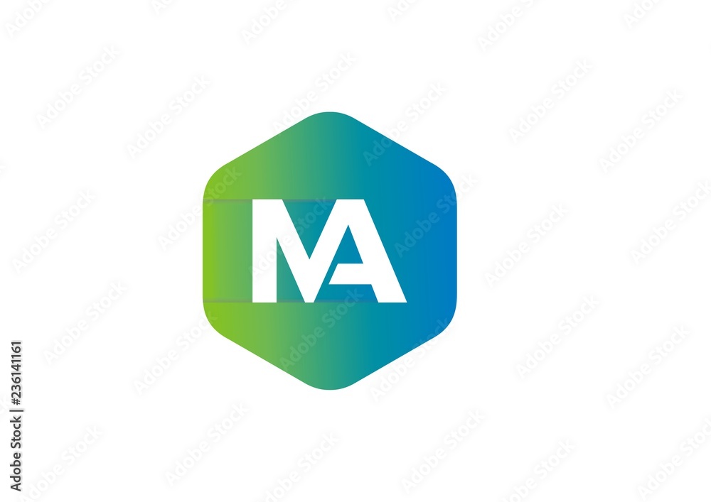 Initial letters MA logo in hexagonal shape Initial letters MA logo in hexagonal shape