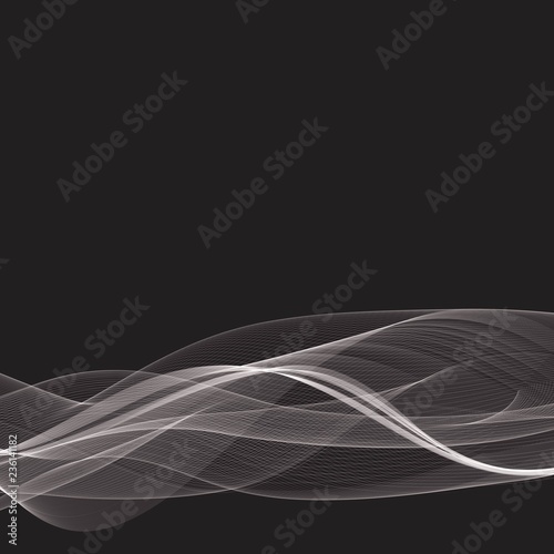 Black background technology.Transparent white waves.Abstract shiny background.