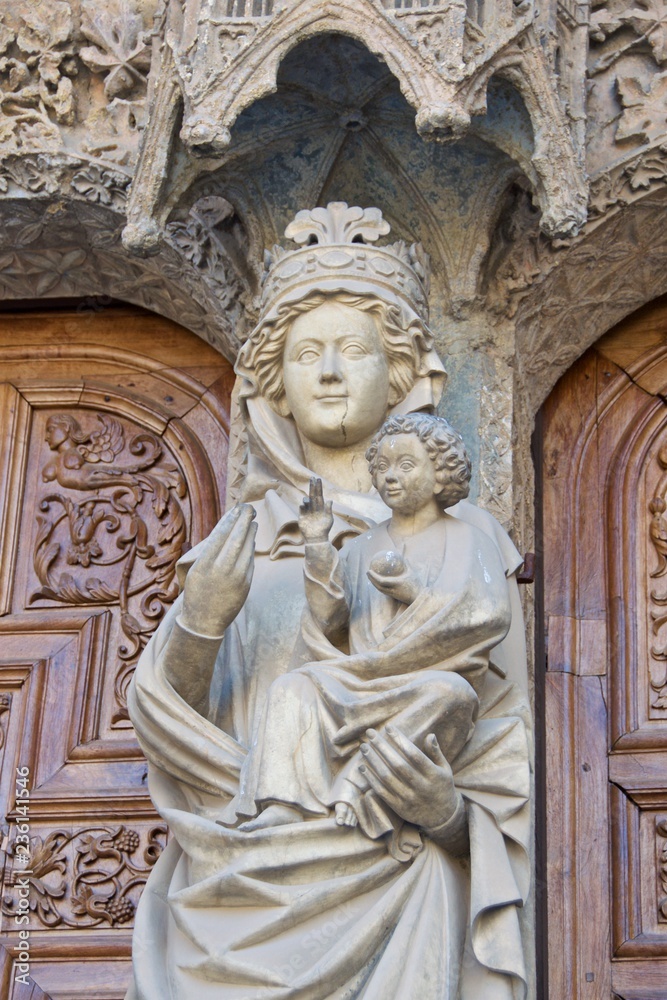 Statue of Our Lady and Her Child in Santa Maria de Leon Cathedral in Leon, Spain