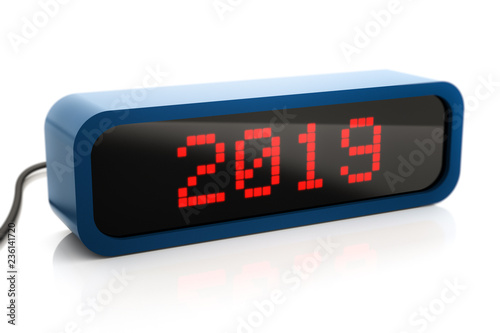 Led box display of 2019 New Year, isolated on white