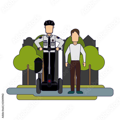 Man and police with hoverboard
