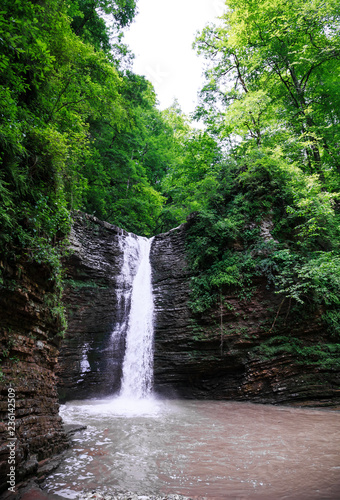 Beautiful waterfall. Waterfalls of the Rufabgo River, Russia