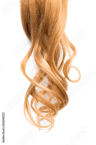 Natural curly blond hair isolated on white background
