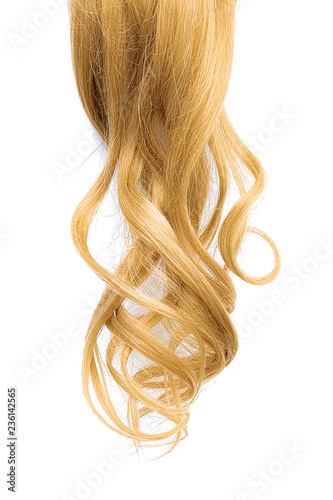 Natural curly blond hair isolated on white background