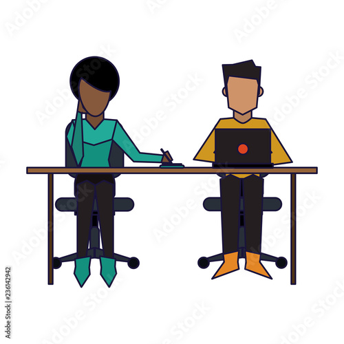 Business coworkers with laptop