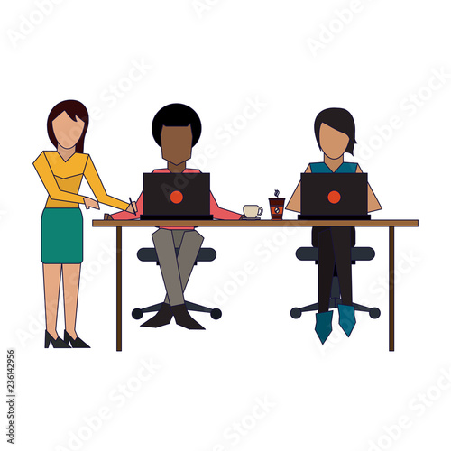 Business coworkers with laptop