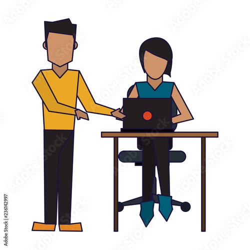 Business coworkers with laptop