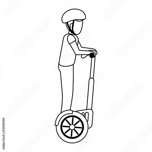 Man with hoverboard black and white