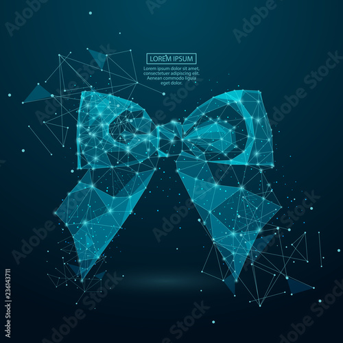 Bow with polygon line on abstract background. Polygonal space low poly with connecting dots and lines. Connection structure. Vector science background
