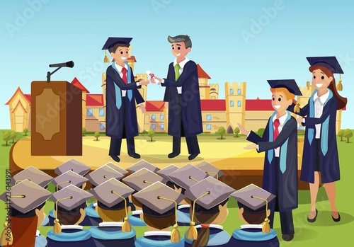 Vector Concept Illustration Cartoon Happy Students