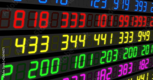 Stock Market Tickers. Blue-Orange and Red-Green. Digital animation of Stock Market prices passing by.