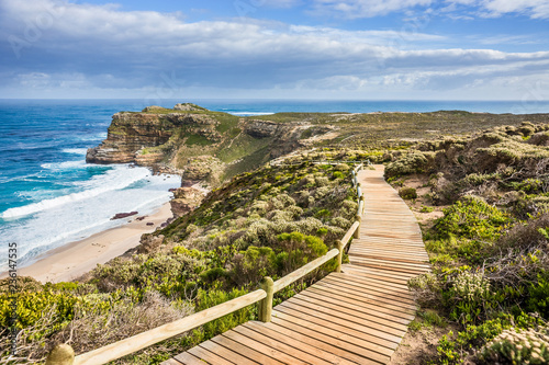 A route from Cape Point to Cape of Good Hope in sunny day. Western Cape province, South Africa.