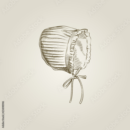 Hand Drawn Baby cap Sketch Symbol isolated on background. Vector of cute newborn things In Vintage Style.