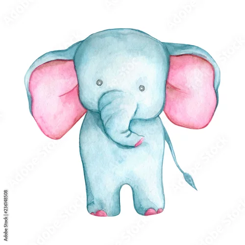 Naklejka na ścianę mały słoń kreskówka - akwarela ilustracja